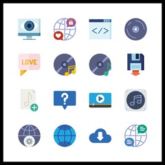 16 software icon. Vector illustration software set. chat and compact disc icons for software works