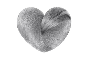 Gray hair knot in shape of heart, isolated on white background. Care concept.