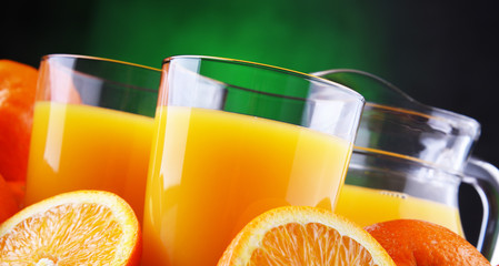 Glasses with freshly squeezed orange juice