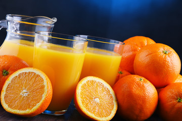 Glasses with freshly squeezed orange juice