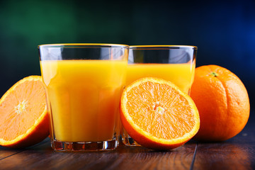 Glasses with freshly squeezed orange juice