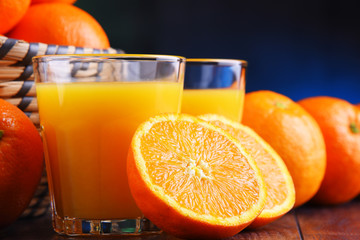 Glasses with freshly squeezed orange juice