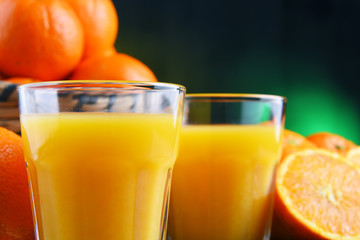 Glasses with freshly squeezed orange juice