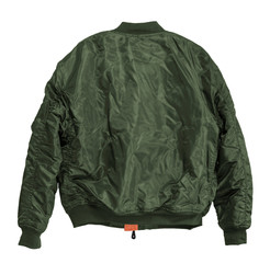 Blank Pilot bomber jacket green color back view on white background