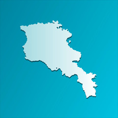Simplified map of Armenia. Vector isolated illustration icon with light blue silhouette. Bright blue background with shadow