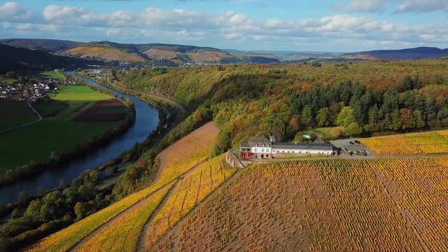 Aerial view of the vineyard estate Saarstein near Serrig, Saar River, Saar Valley near Saarburg, Rhineland-Palatinate, Germany