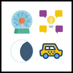 4 glowing icon. Vector illustration glowing set. plasma ball and moon icons for glowing works