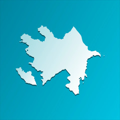 Simplified map of Azerbaijan. Vector isolated illustration icon with light blue silhouette. Bright blue background with shadow