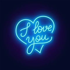 I love you neon lettering . Heart sign.