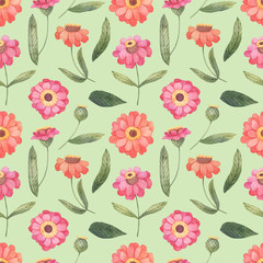 Seamless pattern with watercolor flowers. Colourful design for print fabric textile and wrapping paper design