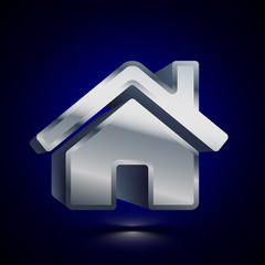 3D stylized Home icon. Silver vector icon. Isolated symbol illustration on dark background.