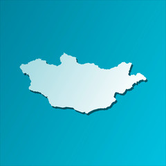 Obraz premium Simplified map of Mongolia . Vector isolated illustration icon with light blue silhouette. Bright blue background with shadow