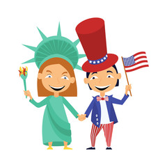 Girl and boy wrestle by the hands on the holiday of the President day of USA.