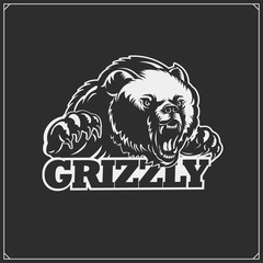 The emblem with grizzly bear for a sport team. Print design for t-shirts.