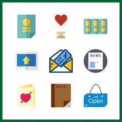 9 document icon. Vector illustration document set. up and love letter icons for document works