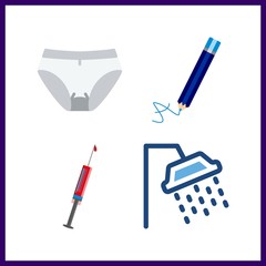 4 closeup icon. Vector illustration closeup set. panties and needle with blood icons for closeup works