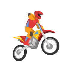 Motorcyclist Driving Motorbike, Motocross Racing Vector Illustration