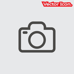 Camera icon isolated sign symbol and flat style for app, web and digital design. Vector illustration.