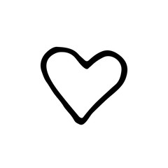 Cute cartoon hand drawn heart icon. Sweet vector black and white heart icon. Isolated monochrome doodle heart icon on white background.
