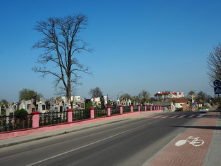 The road near the cemetery in the Ukrainian town