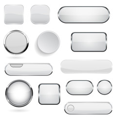 Collection of 3d buttons. White glass and plastic buttons