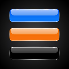 3d glass buttons. Blue, black and orange icons