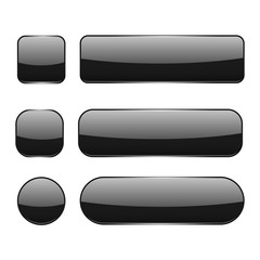 Black glass buttons. Web 3d shiny icons set