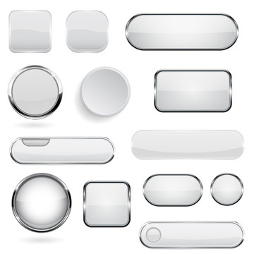 Collection of 3d buttons. White glass and plastic buttons