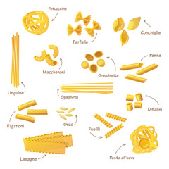 Set of isolated pasta or food for cooking - obrazy, fototapety, plakaty