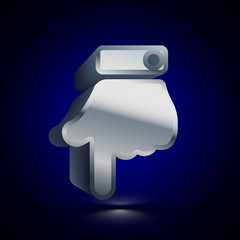 3D stylized Finger Down icon. Silver vector icon. Isolated symbol illustration on dark background.