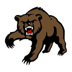 grizzly bear hunting, roaring and waving paw with claws, color clipart