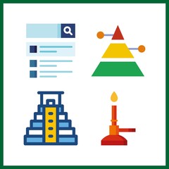 Fototapeta na wymiar 4 site icon. Vector illustration site set. pyramid and bunser burner icons for site works
