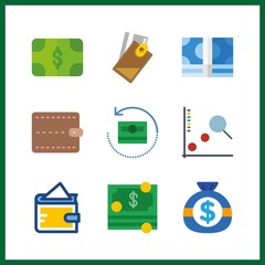 9 dollar icon. Vector illustration dollar set. billfold and money bag icons for dollar works