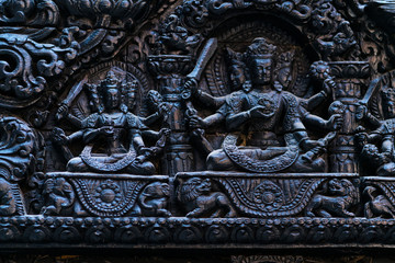 Carved wood, Kumari Ghar, Durbar Square, Kathmandu City, Kathmandu Valley, Nepal, Asia