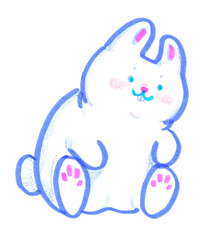 Cute chunky white bunny painted in highlighter felt tip pen on clean white background