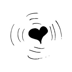Cute cartoon hand drawn heart symbol. Sweet vector black and white heart symbol. Isolated monochrome doodle heart symbol on white background.