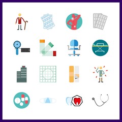 16 sick icon. Vector illustration sick set. elder and stethoscope icons for sick works