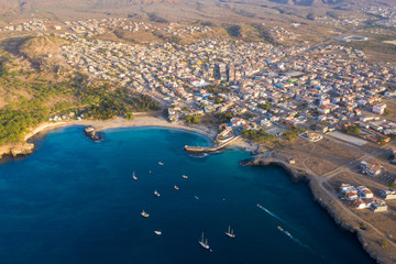 Fototapeta premium Aerial view of Tarrafal beach in Santiago island in Cape Verde - Cabo Verde