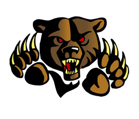 grizzly bear with red eyes roars and claws, color clipart