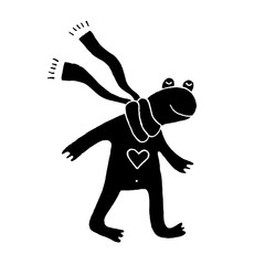 Cute cartoon hand drawn frog in love graphic. Sweet vector black and white frog in love graphic. Isolated monochrome doodle frog in love graphic on white background.