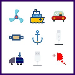 9 port icon. Vector illustration port set. ship propeller and anchor icons for port works