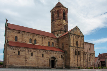 Fototapeta na wymiar Rosheim France 10-15-2018. Old historic church at Rosheim in France