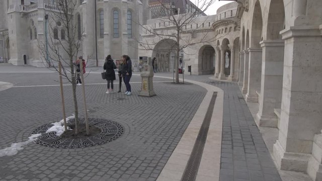 St. Istvan Szobra statue and Matthias Church during winter, Castle District, UNESCO World Heritage Site, Budapest, Hungary, Europe