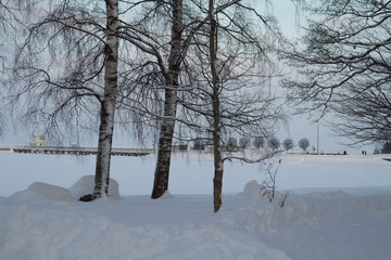 Peterhof, fountains and park in winter