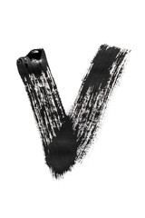 The English alphabet, the letter "V" is written in black paint on a white isolated background