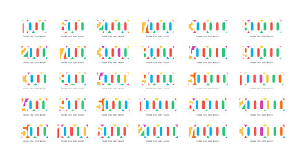 Followers number, vector emblem set. Number of subscribers. Thanks to subscribers. Social network design element. Vector illustrations.