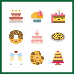 9 baked icon. Vector illustration baked set. birthday cake and donut icons for baked works