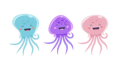 Jellyfish vector funny character set isolated in a white background.