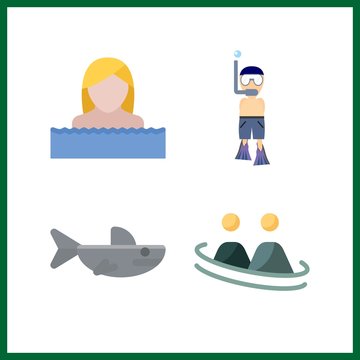 4 swimming icon. Vector illustration swimming set. shark and frienship icons for swimming works
