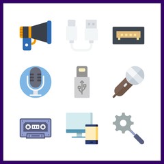 9 media icon. Vector illustration media set. microphone and usb icons for media works